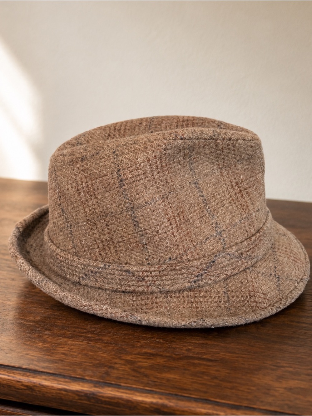 Vintage Stevens Wool Tweed Fedora Trilby Hat USA Size 7¼ Brown Mid Century